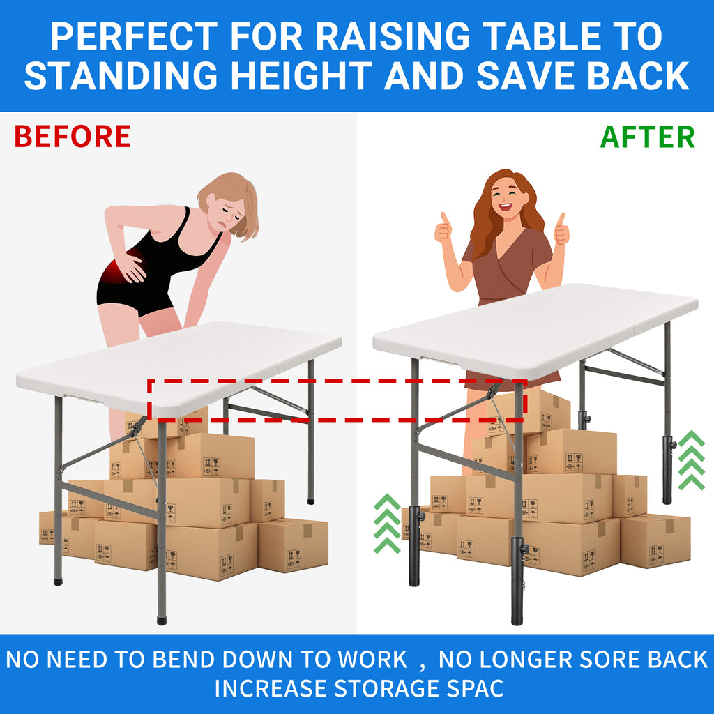 VinBee Folding Table Leg Extenders,Folding Table Risers,4-Levels Height Adjustable Risers for DIY & Back Pain Relief for Office,Dining,Standing Desk 4 Pack (17.3 inch)
