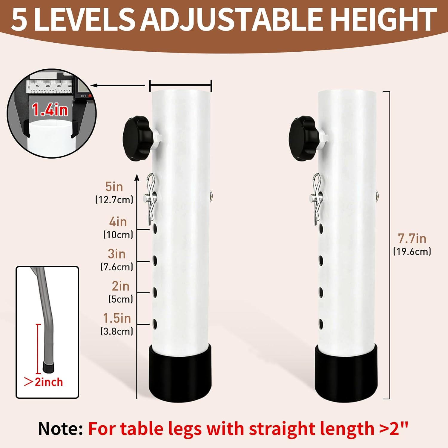 VinBee 4 Pack Adjustable Table Leg Extenders with Wheels（White）