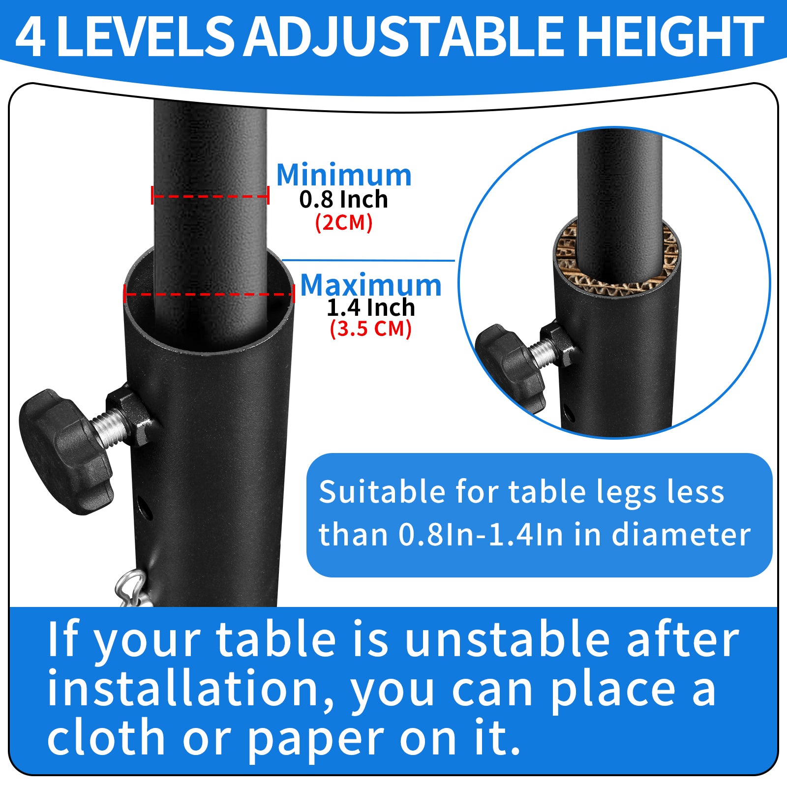 VinBee Folding Table Leg Extenders,Folding Table Risers,4-Levels Height Adjustable Risers for DIY & Back Pain Relief for Office,Dining,Standing Desk 4 Pack (17.3 inch)