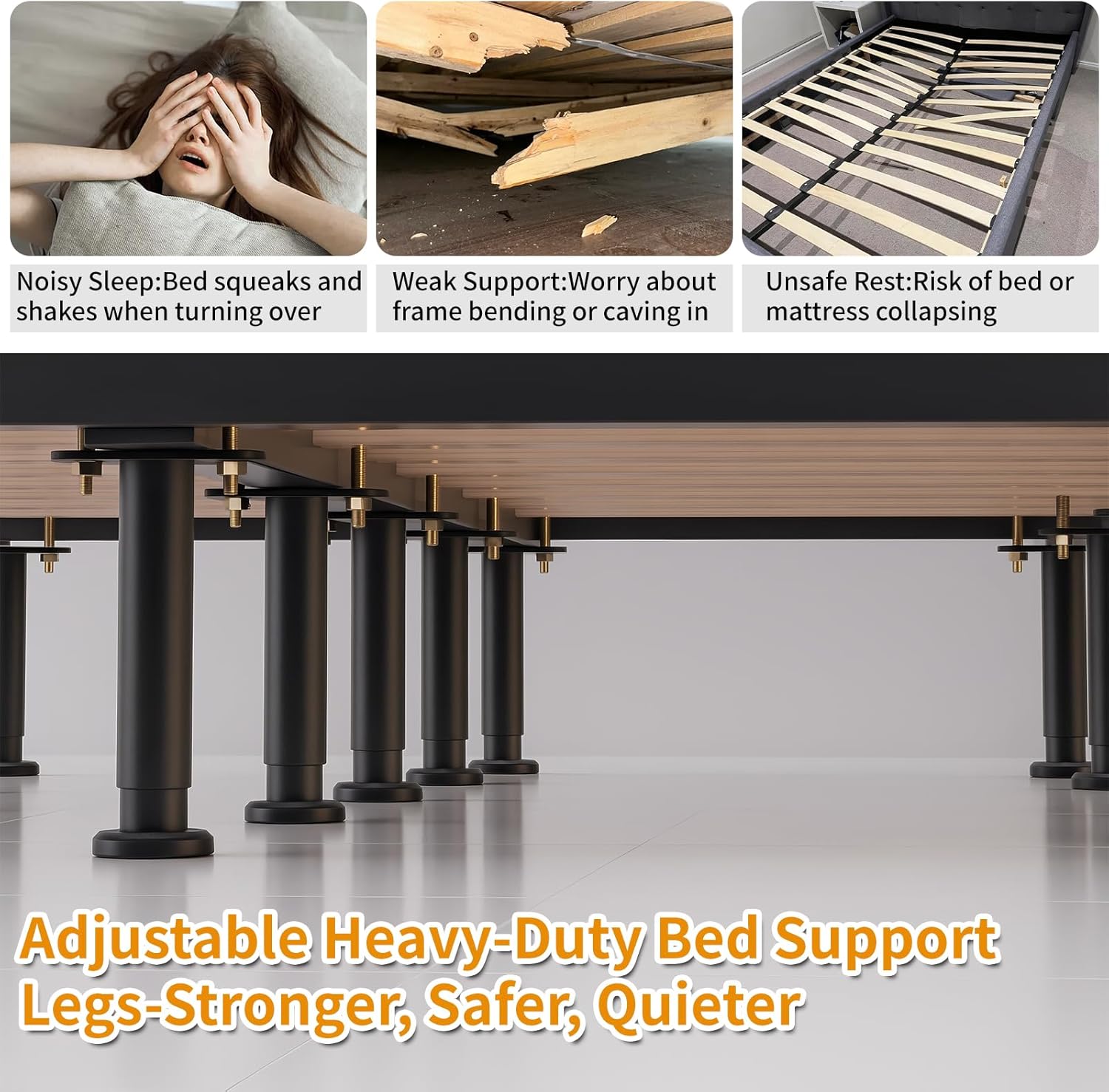 VinBee Adjustable Bed Legs 7.08–13 inch,Adjustable Bed Support Legs Heavy Duty,Bed Frame Support Leg Replacement for Furniture & Platform Slat Supports