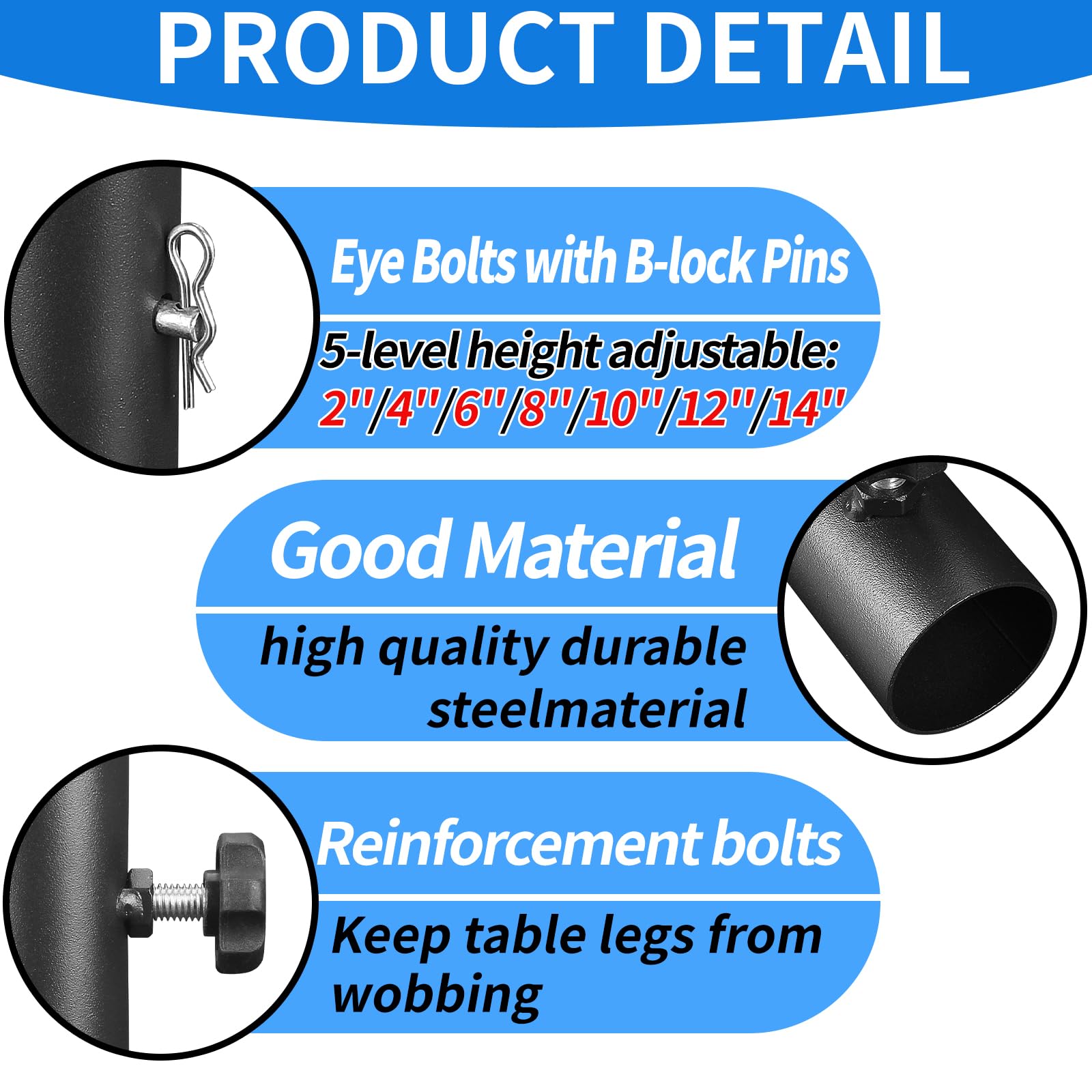 VinBee Folding Table Leg Extenders,Folding Table Risers,7-Levels Height Adjustable Risers for DIY & Back Pain Relief for Office,Dining,Standing Desk 4Pack(7 Level 17.3 inch)