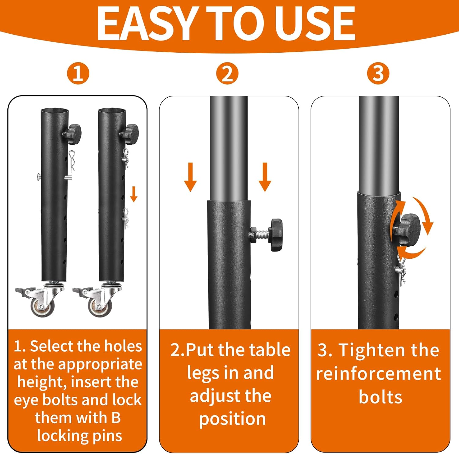 VinBee 4 Pack Adjustable Table Leg Extenders with Wheels,6-Level 10.8 inch Metal Furniture Risers for Folding Tables and Desks,Height Extension Legs for Home Office