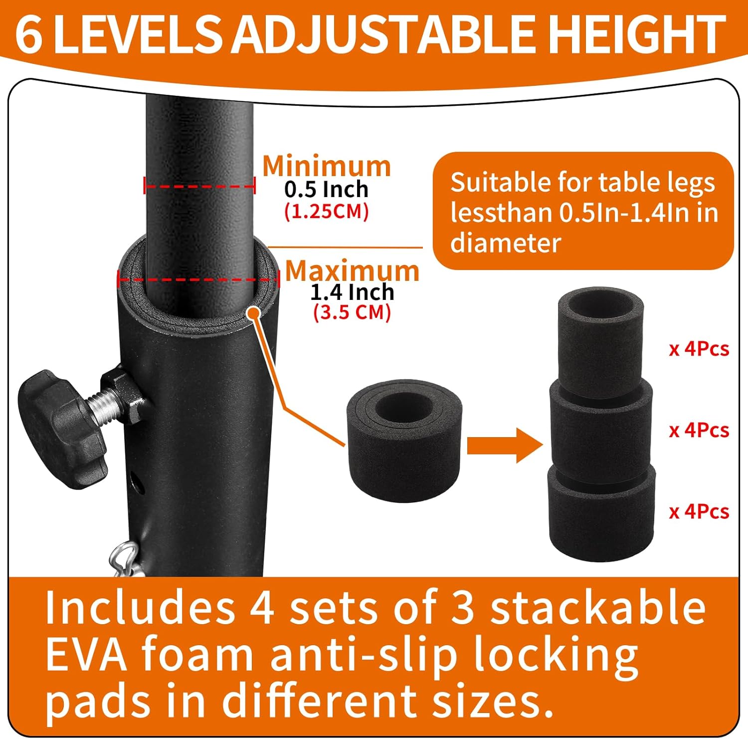 VinBee 4 Pack Adjustable Table Leg Extenders with Wheels,6-Level 10.8 inch Metal Furniture Risers for Folding Tables and Desks,Height Extension Legs for Home Office