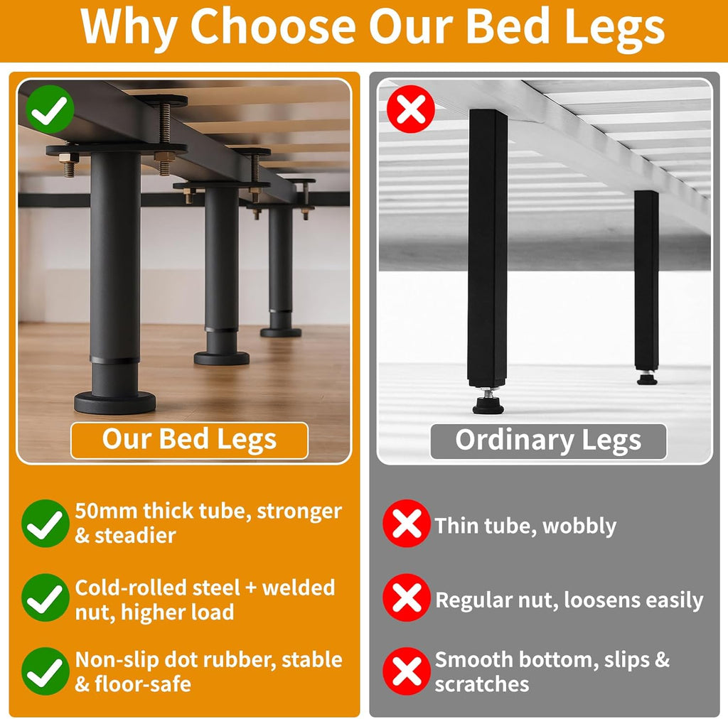VinBee Adjustable Bed Legs 7.08–13 inch,Adjustable Bed Support Legs Heavy Duty,Bed Frame Support Leg Replacement for Furniture & Platform Slat Supports