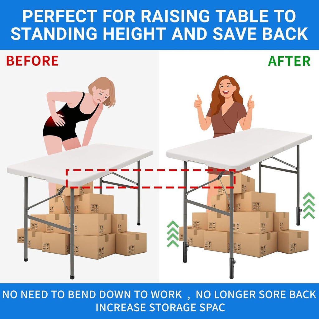 VinBee Folding Table Risers,Folding Table Leg Extenders,2-Levels Height Adjustable Risers for DIY & Back Pain Relief for Office,Dining,Standing Desk 4 Pack (7.7 inch)-Legs for Furniture