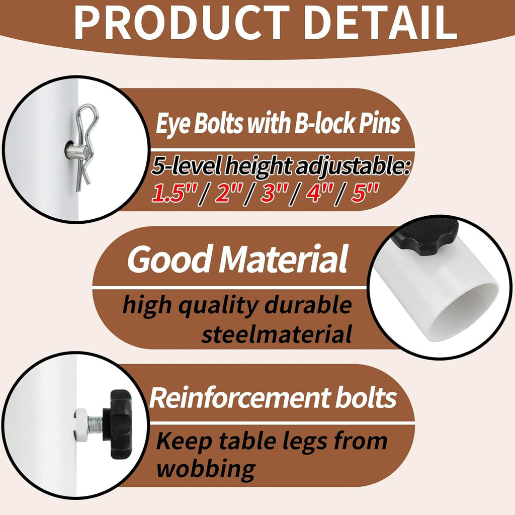 VinBee 4 Pack Adjustable Table Leg Extenders with Wheels（White）