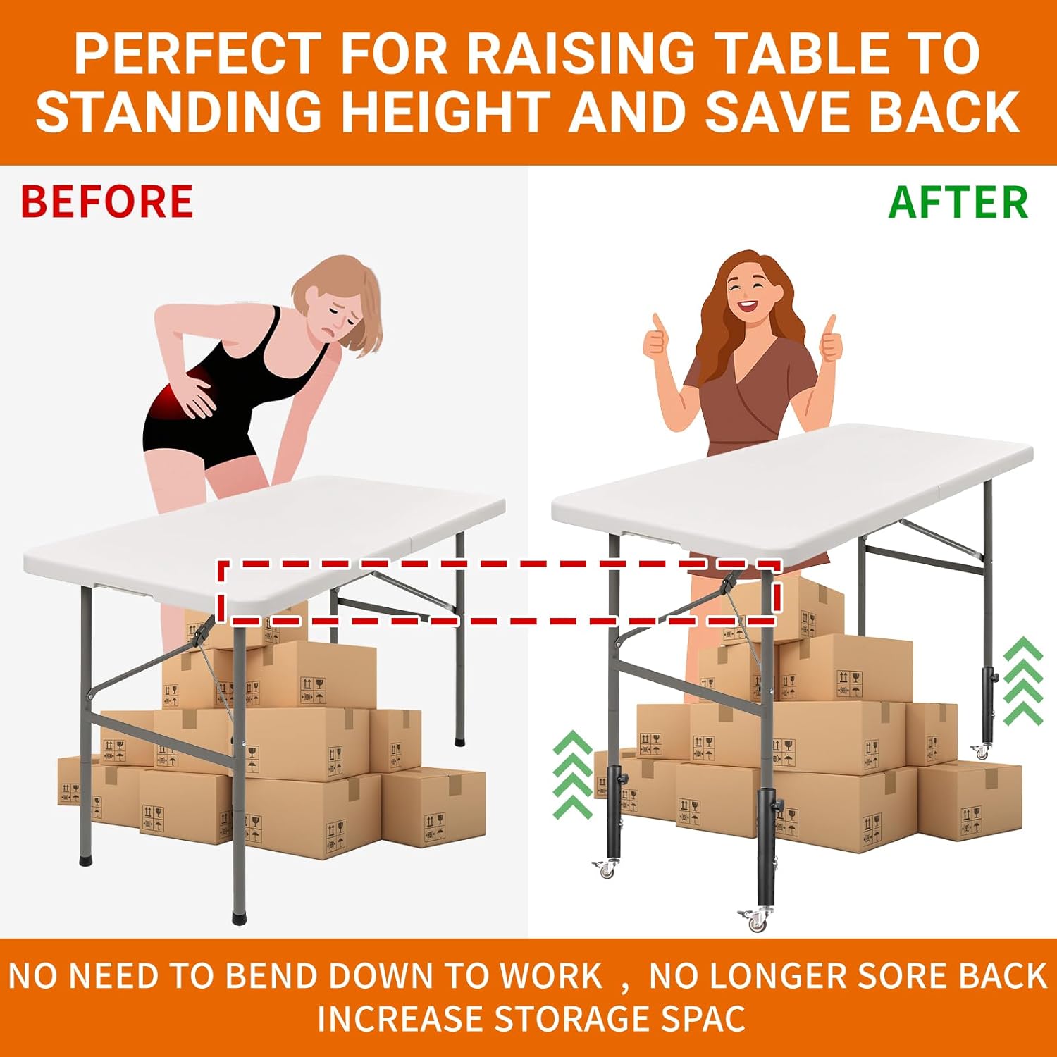 VinBee 4 Pack Adjustable Table Leg Extenders with Wheels,6-Level 10.8 inch Metal Furniture Risers for Folding Tables and Desks,Height Extension Legs for Home Office