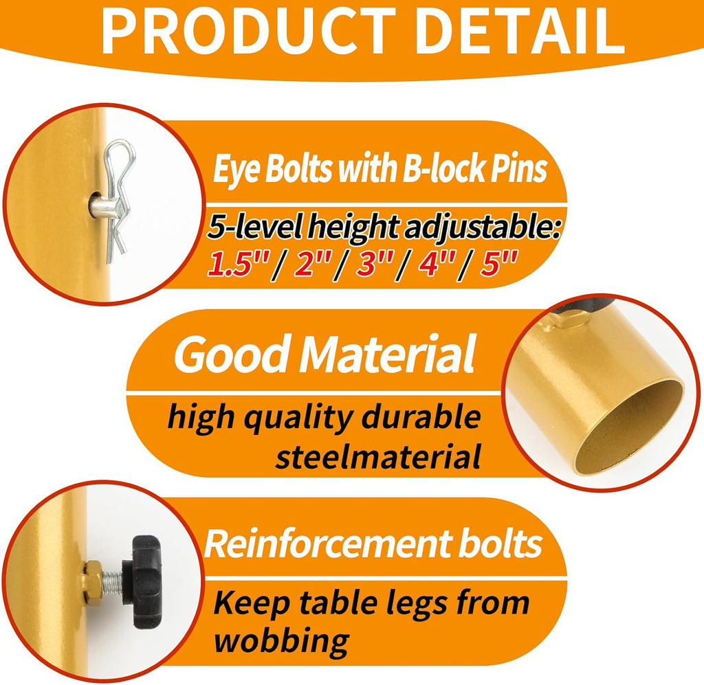 VinBee 4 Pack Adjustable Table Leg Extenders with Wheels（Brown）