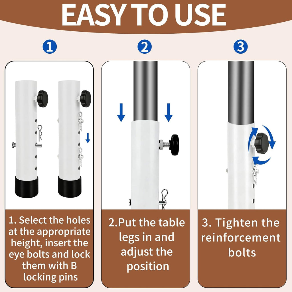 VinBee 4 Pack Adjustable Table Leg Extenders with Wheels（White）