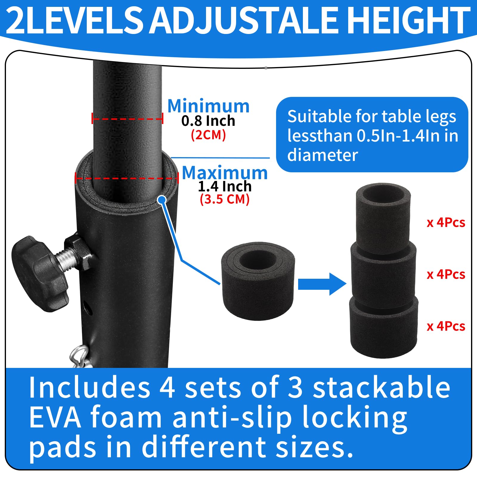 VinBee Folding Table Risers,Folding Table Leg Extenders,2-Levels Height Adjustable Risers for DIY & Back Pain Relief for Office,Dining,Standing Desk 4 Pack (7.7 inch)-Legs for Furniture