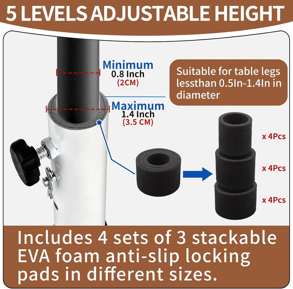 VinBee 4 Pack Adjustable Table Leg Extenders with Wheels（White）