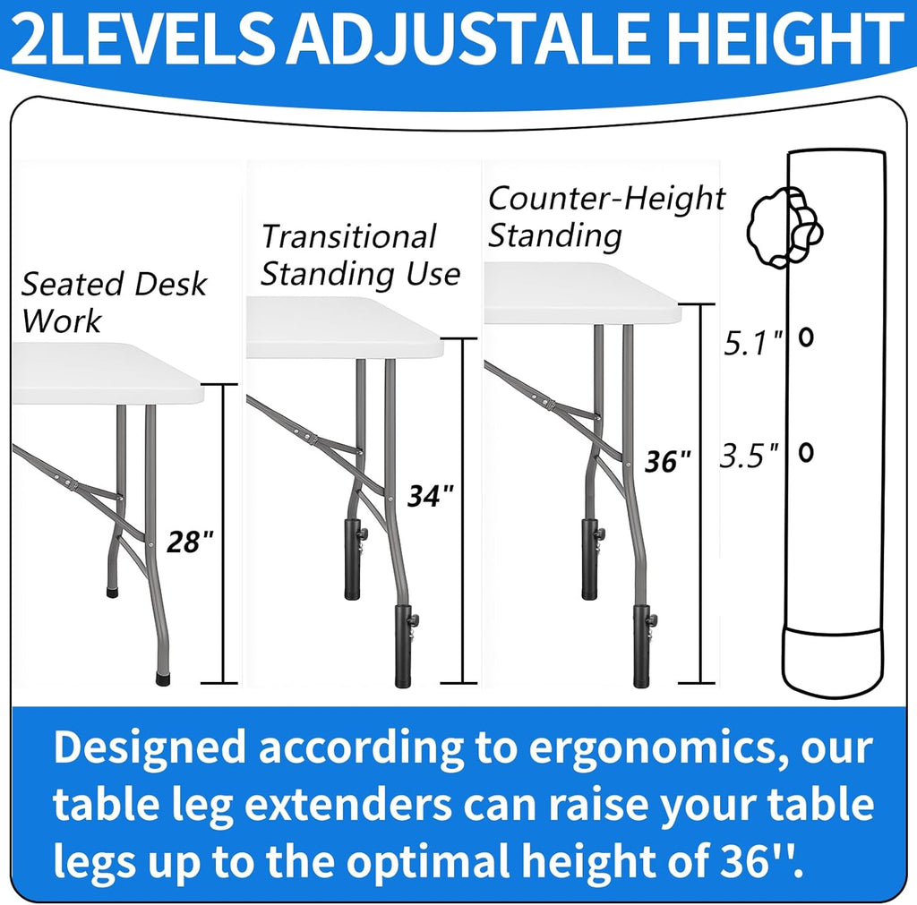 VinBee Folding Table Risers,Folding Table Leg Extenders,2-Levels Height Adjustable Risers for DIY & Back Pain Relief for Office,Dining,Standing Desk 4 Pack (7.7 inch)-Legs for Furniture