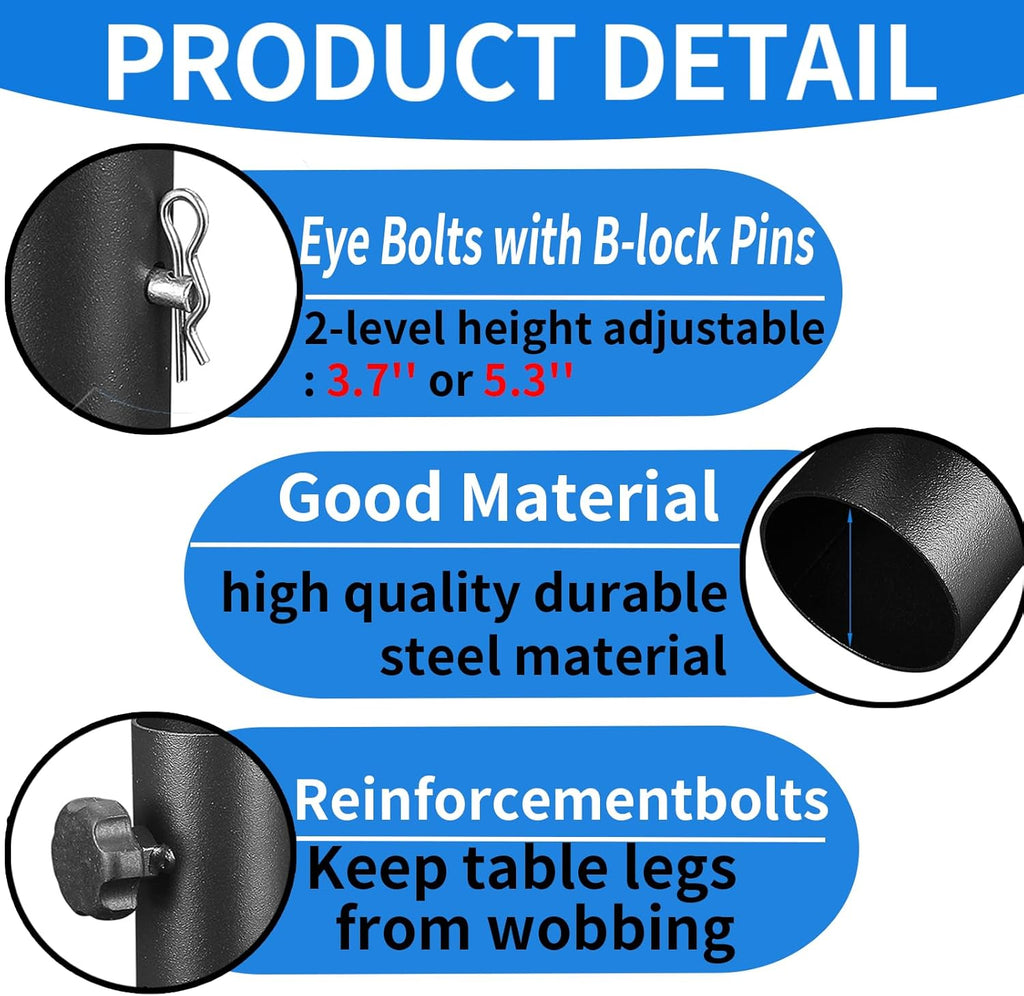 VinBee Folding Table Risers,Folding Table Leg Extenders,2-Levels Height Adjustable Risers for DIY & Back Pain Relief for Office,Dining,Standing Desk 4 Pack (7.7 inch)-Legs for Furniture