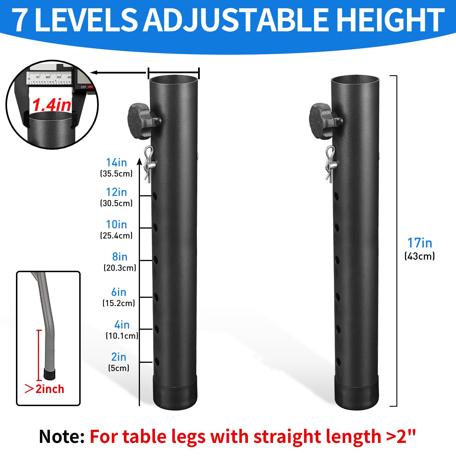 VinBee Folding Table Leg Extenders,Folding Table Risers,7-Levels Height Adjustable Risers for DIY & Back Pain Relief for Office,Dining,Standing Desk 4Pack(7 Level 17.3 inch)