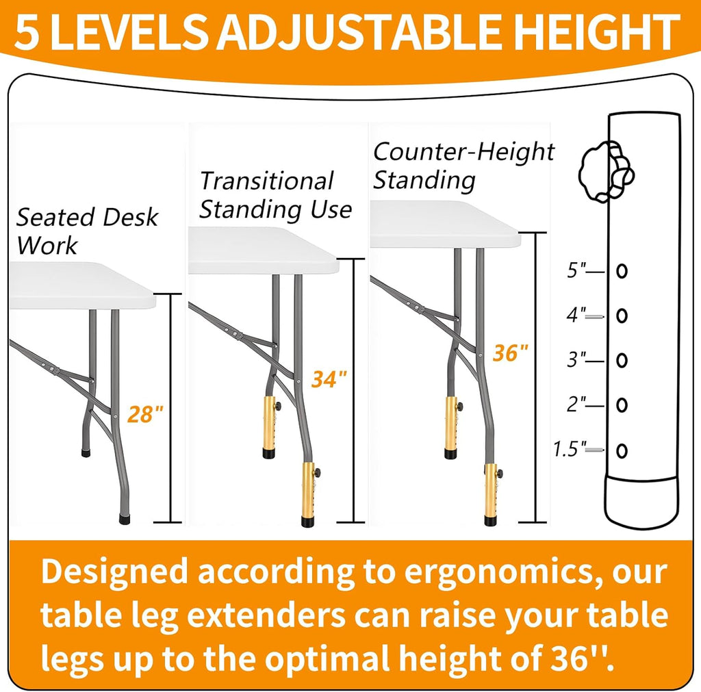VinBee 4 Pack Adjustable Table Leg Extenders with Wheels（Brown）