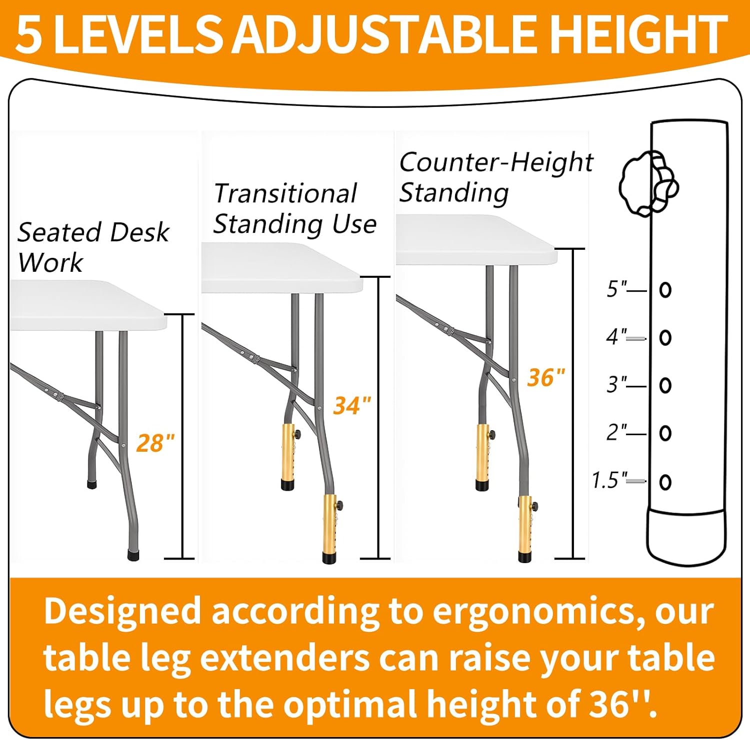 VinBee 4 Pack Adjustable Table Leg Extenders with Wheels（Brown）