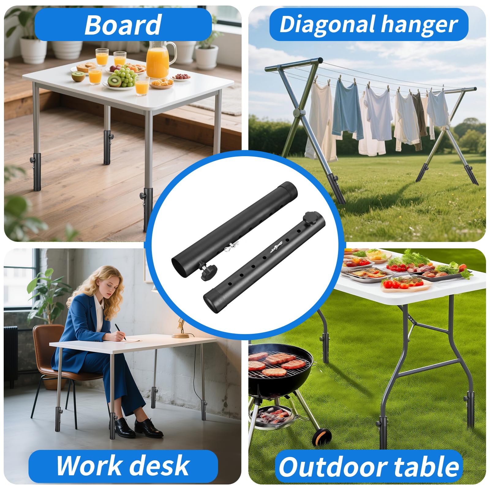 VinBee Folding Table Leg Extenders,Folding Table Risers,7-Levels Height Adjustable Risers for DIY & Back Pain Relief for Office,Dining,Standing Desk 4Pack(7 Level 17.3 inch)