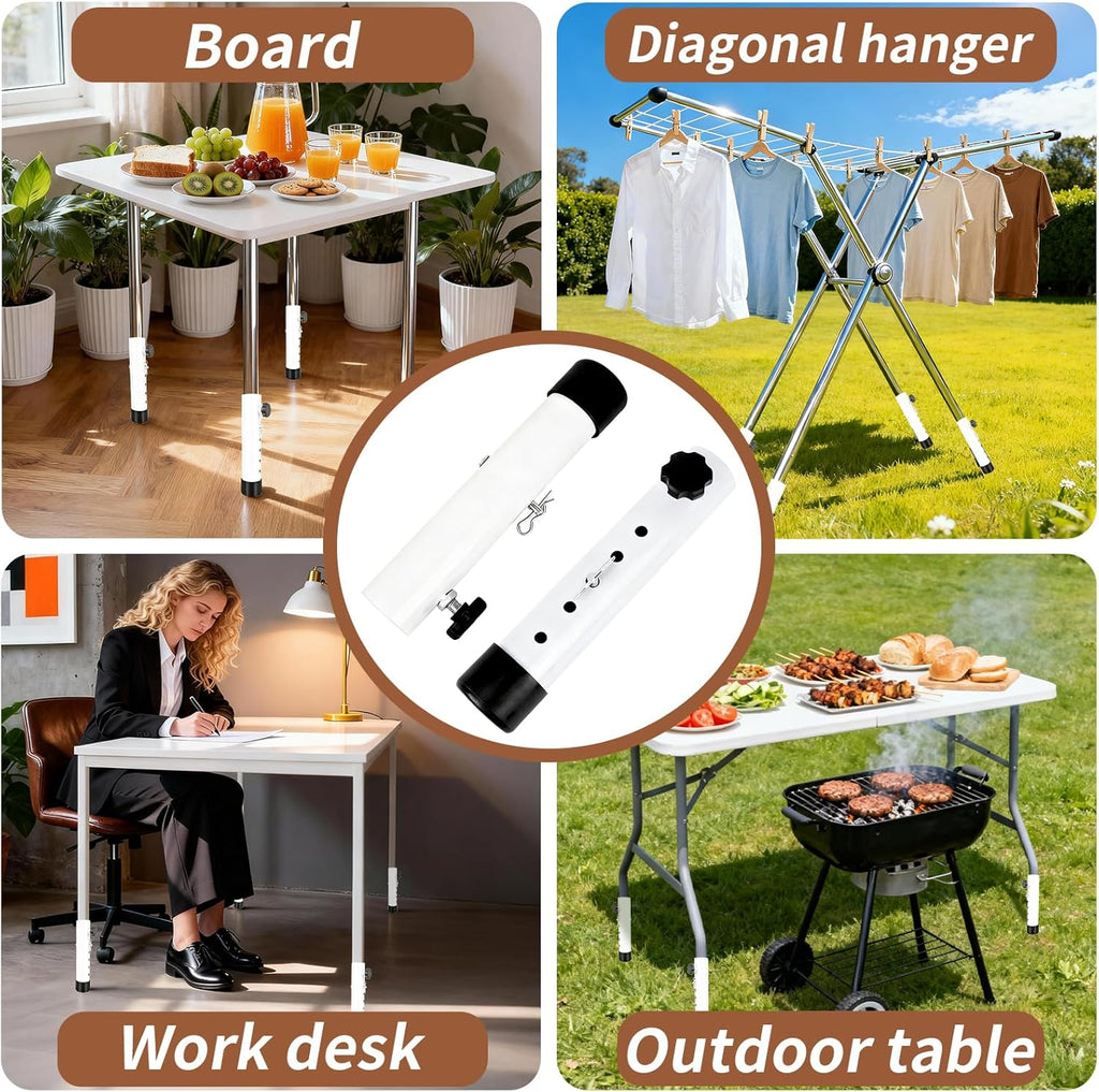 VinBee 4 Pack Adjustable Table Leg Extenders with Wheels（White）