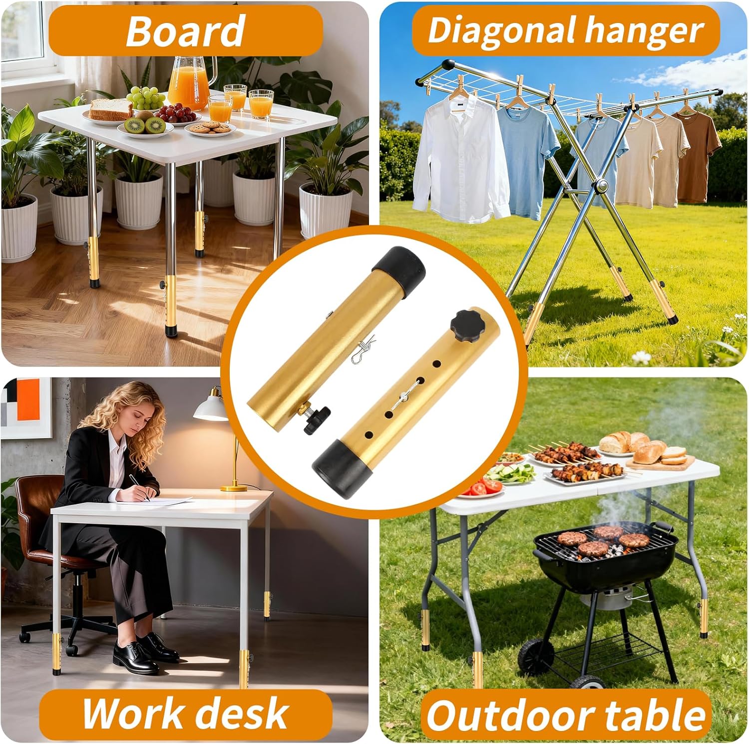 VinBee 4 Pack Adjustable Table Leg Extenders with Wheels（Brown）