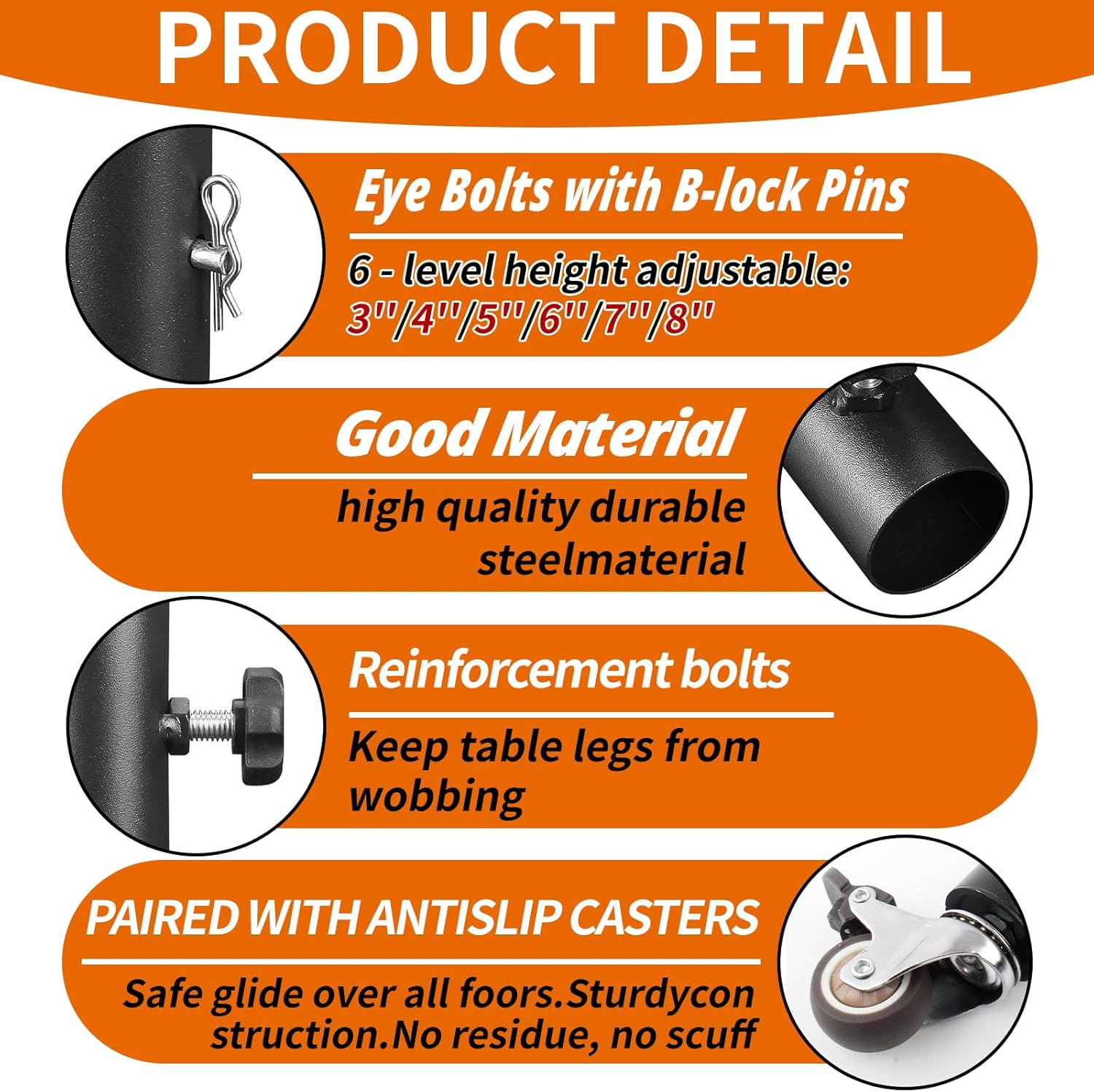 VinBee 4 Pack Adjustable Table Leg Extenders with Wheels,6-Level 10.8 inch Metal Furniture Risers for Folding Tables and Desks,Height Extension Legs for Home Office