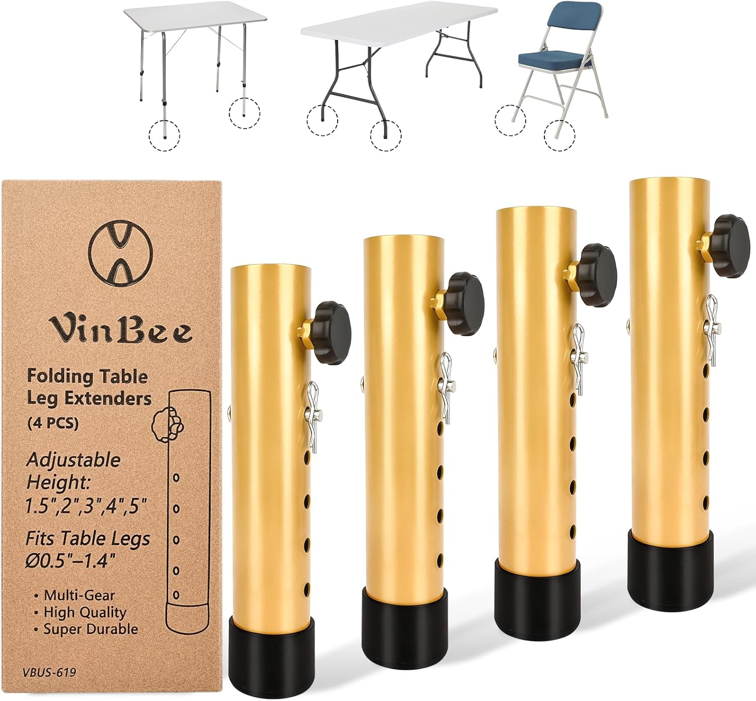 VinBee 4 Pack Adjustable Table Leg Extenders with Wheels（Brown）