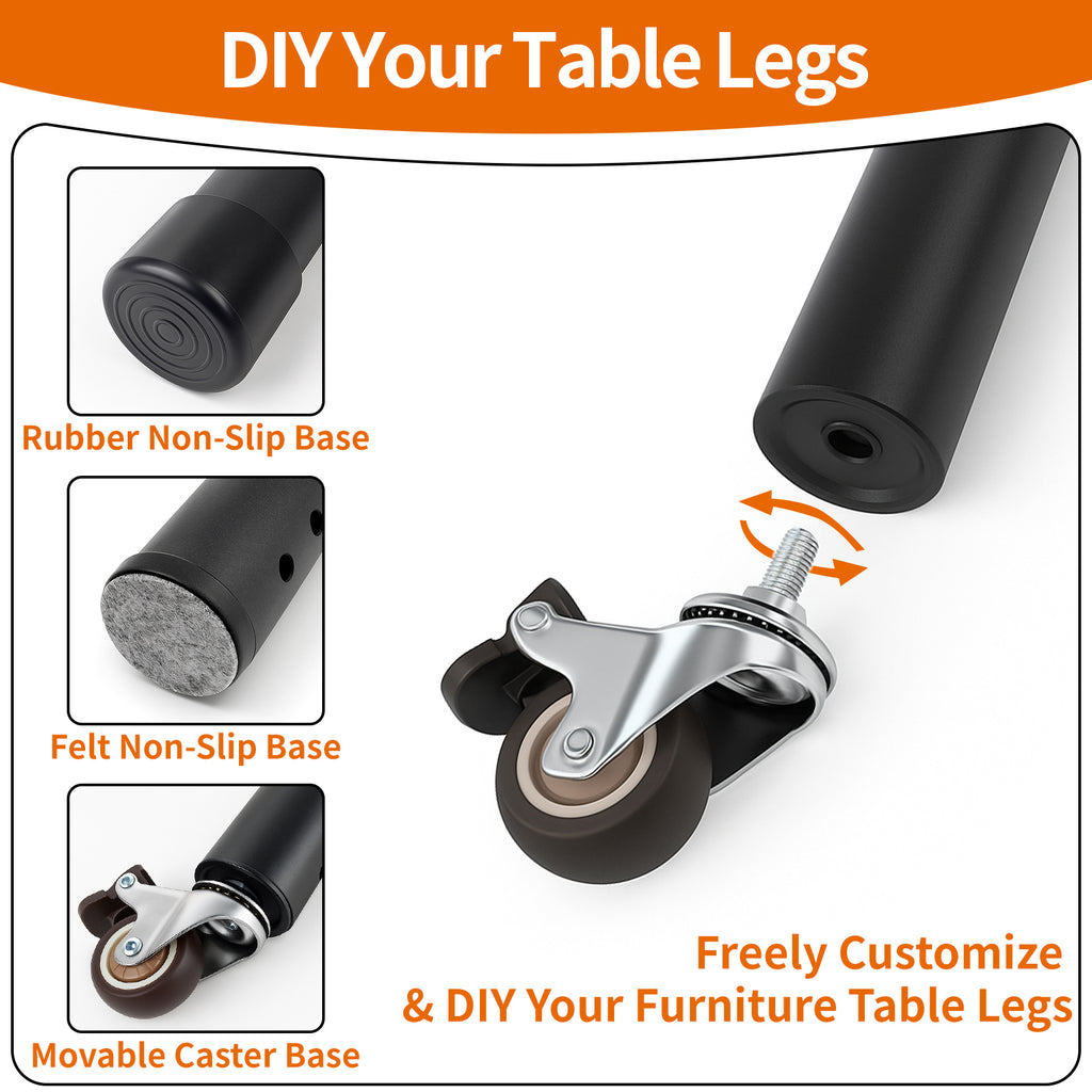 VinBee 4 Pack Adjustable Table Leg Extenders with Wheels,6-Level 10.8 inch Metal Furniture Risers for Folding Tables and Desks,Height Extension Legs for Home Office