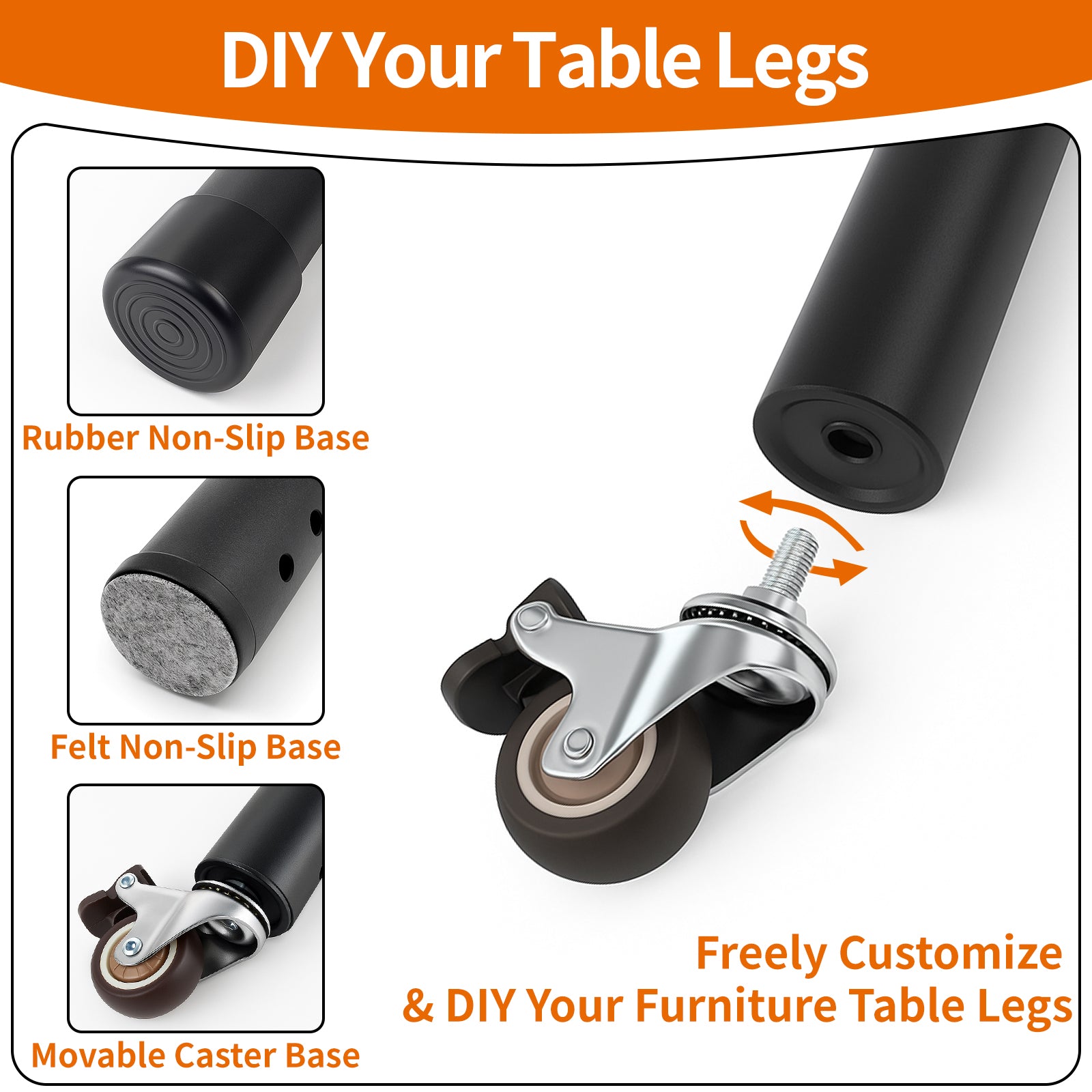 VinBee 4 Pack Adjustable Table Leg Extenders with Wheels,6-Level 10.8 inch Metal Furniture Risers for Folding Tables and Desks,Height Extension Legs for Home Office