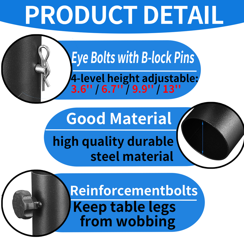 VinBee Folding Table Leg Extenders,Folding Table Risers,4-Levels Height Adjustable Risers for DIY & Back Pain Relief for Office,Dining,Standing Desk 4 Pack (17.3 inch)